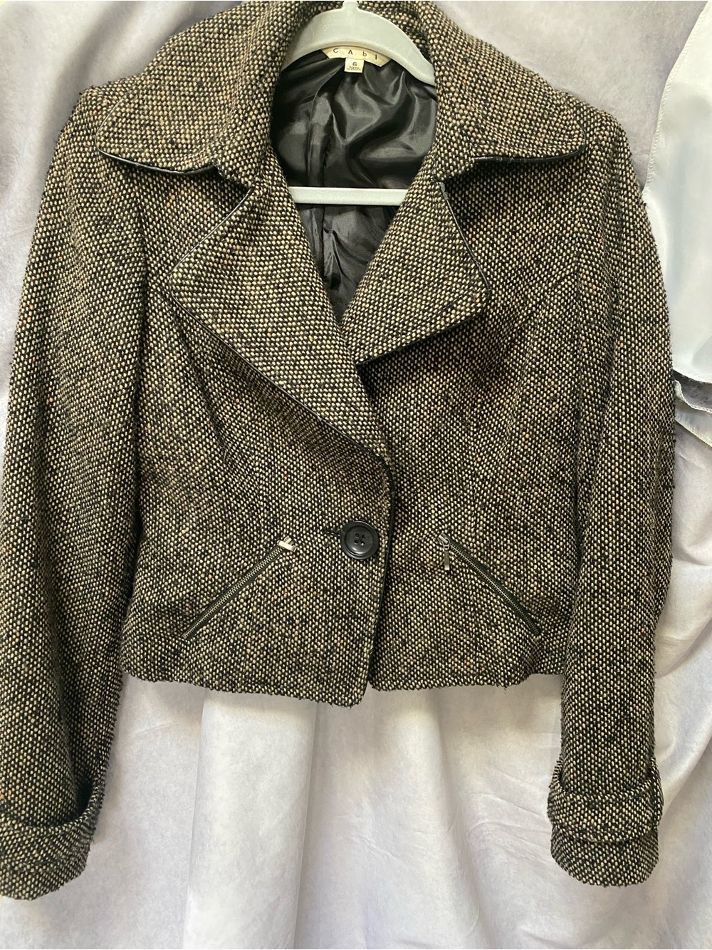 CAbi Brown & Cream Tweed Cropped Blazer Size 6